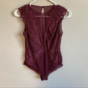 H&M lace maroon burgundy body suit